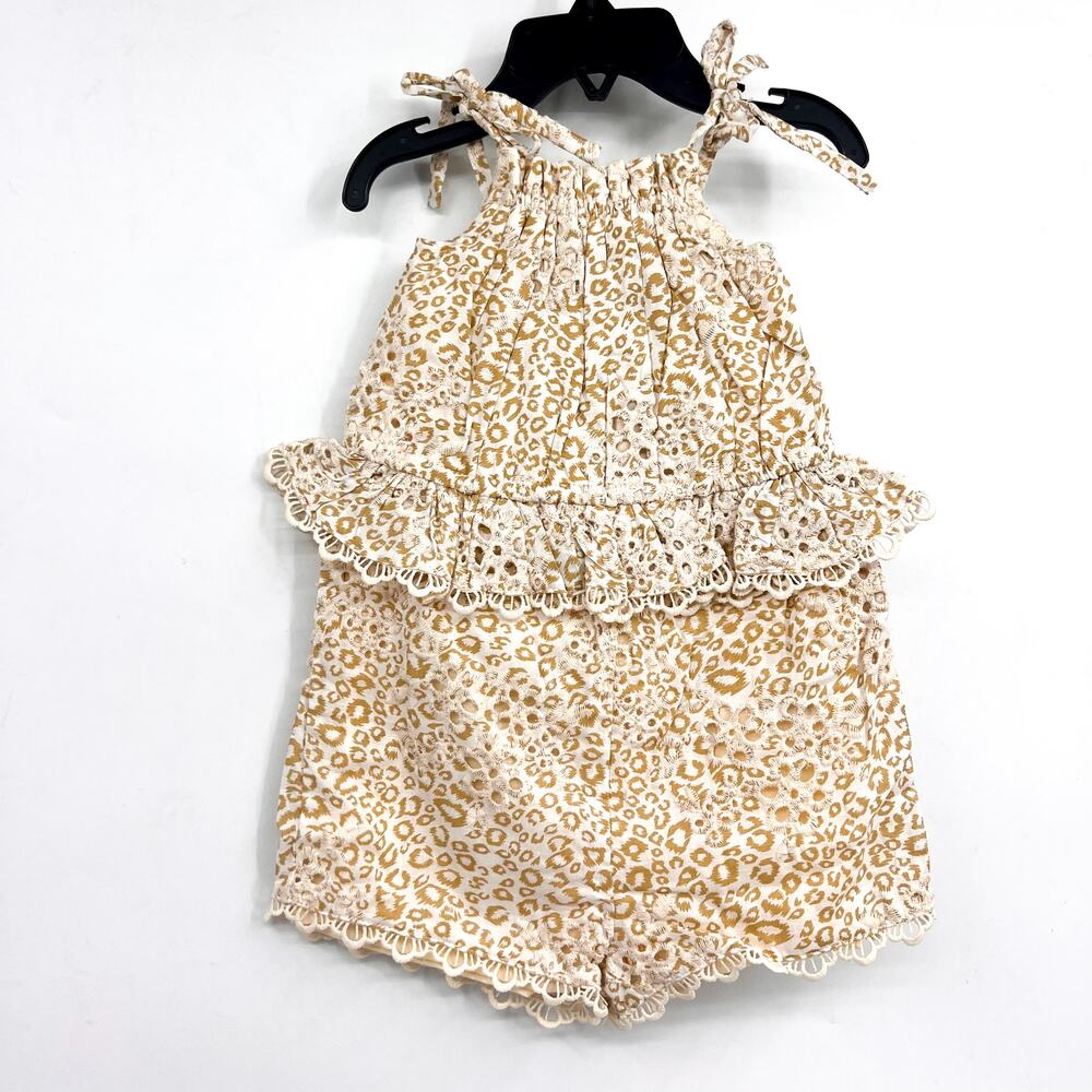 BARDOT Toddler Girl's Leopard Trim Romper Size 2T Beige Peplum NWT
